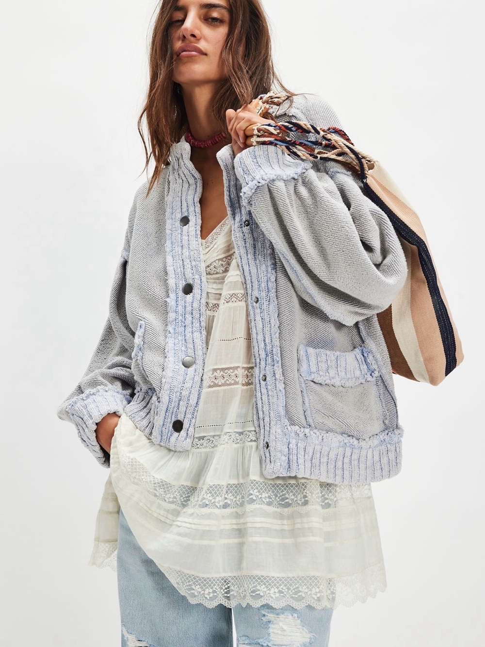 NWT Free People Cute in this Cardi - Quiet Grey